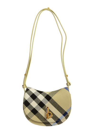 Burberry "Mn Rocking Horse" Leather & Canvas Black Plaid Handbag Shoulder Bag