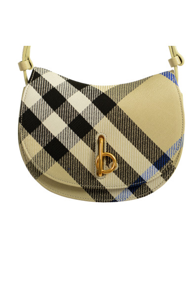 Burberry "Mn Rocking Horse" Leather & Canvas Black Plaid Handbag Shoulder Bag: Picture 2