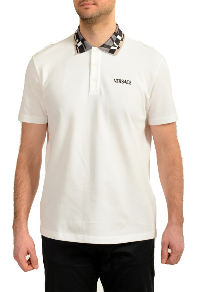Versace Men's White Logo Embroidery Short Sleeve Polo Shirt
