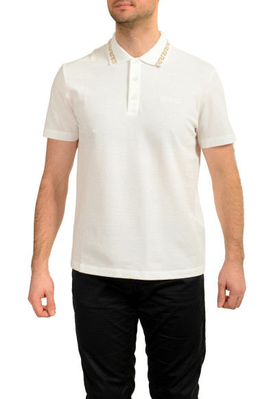 Versace Men's Gold Embroidery White Short Sleeve Polo Shirt