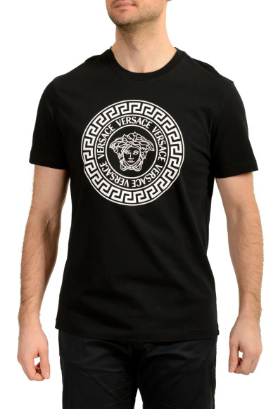 Versace Men's Black Logo Print Crewneck Short Sleeve T-Shirt