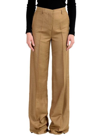 Versace Women's Silk Brown Wide Leg Casual Pants