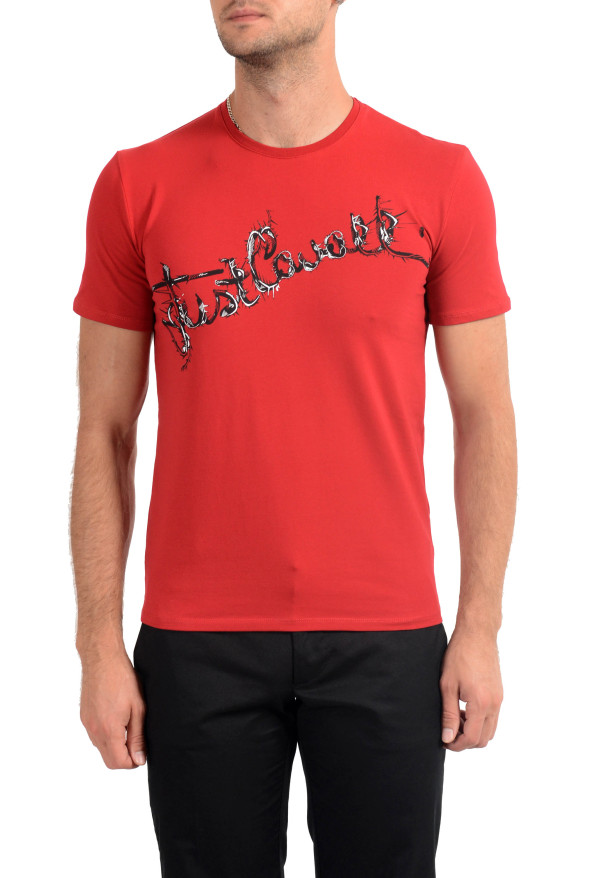 Just Cavalli Men's Red Graphic Print Crewneck Stretch T-Shirt