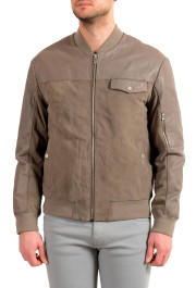 Hugo Boss Men's "Luntis" Gray Suede Leather Bomber Jacket