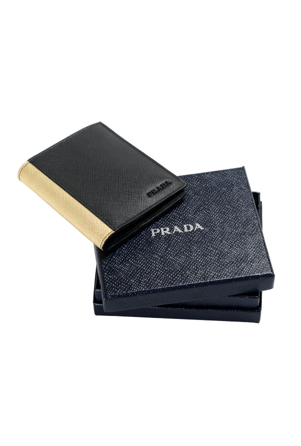 Prada Men's Black & Gold Textured Leather Bifold Wallet: Picture 2