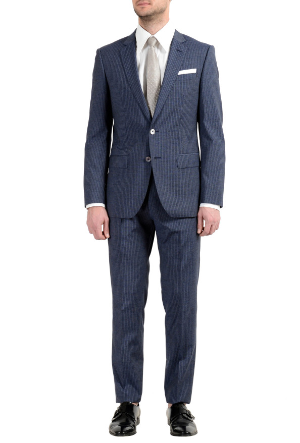 Hugo Boss "Hutson5/Gander3" Men's Silk Wool Slim Striped Blue Two Button Suit