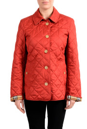 Burberry Women's Red Quilted Button Down Jacket Coat