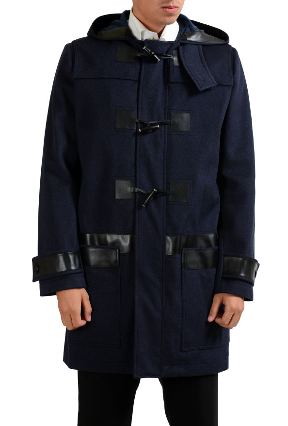 Christian Dior Men's Blue 100% Wool Full Zip Hooded Coat