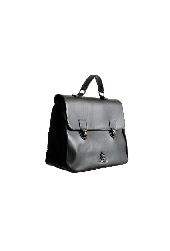 Roberto Cavalli Men's Gunmetal Tone-Logo Leather & Canvas Briefcase Bag: Picture 2