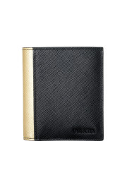 Prada Men's Black & Gold Textured Leather Bifold Wallet