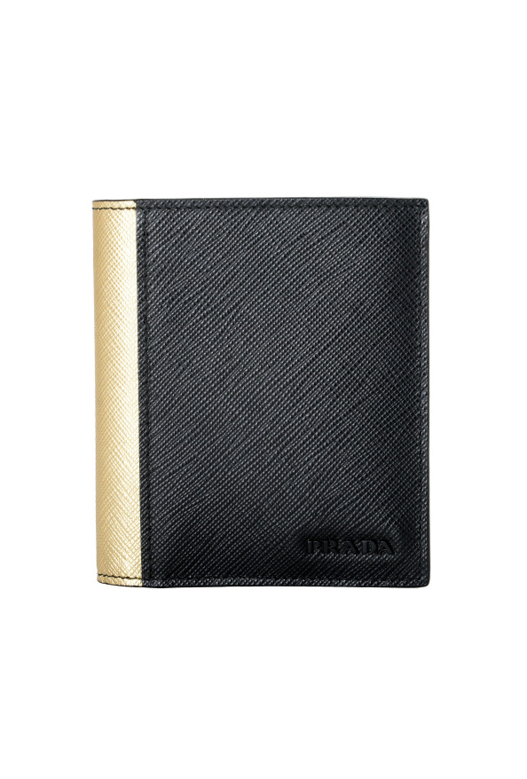 Prada Men's Black & Gold Textured Leather Bifold Wallet