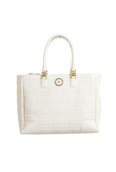 Versace Quilted Off White Leather Satchel Tote Shoulder Bag