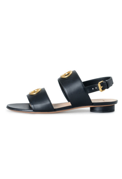 Valentino Garavani Women's Black Leather Flat Sandals Shoes: Picture 2