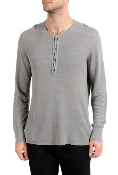 John Varvatos Men's 100% Linen Gray Henley Light Sweater