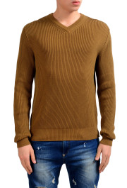 Malo Men's Brown V-Neck Ribbed Sweater