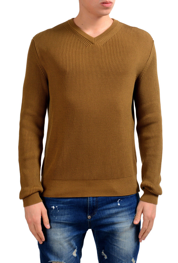 Malo Men's Brown V-Neck Ribbed Sweater
