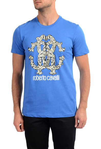 Roberto Cavalli Men's Royal Blue Graphic Print Crewneck T-Shirt