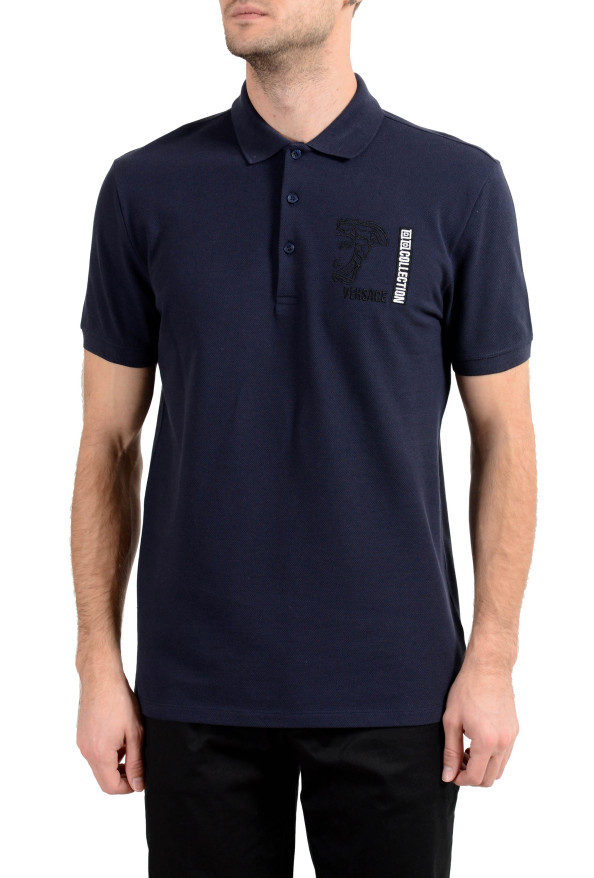 Versace Collection Men's Navy Blue Logo Short Sleeve Polo Shirt