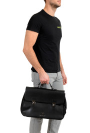 Roberto Cavalli Men's Gunmetal Tone-Logo Leather & Canvas Briefcase Bag: Picture 3
