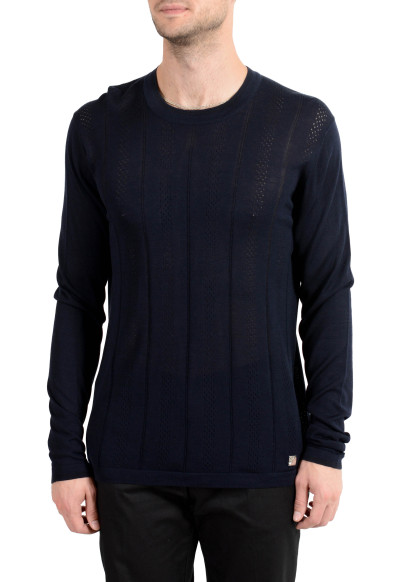 Versace Collection Men's 100% Silk Navy Blue Crewneck Light Sweater