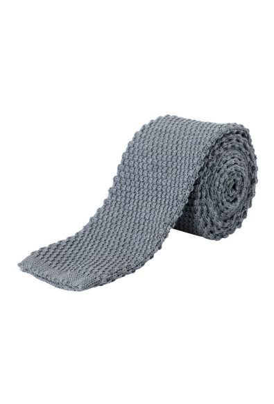 Hugo Boss Men's Gray Knitted 100% Cotton Square End Tie