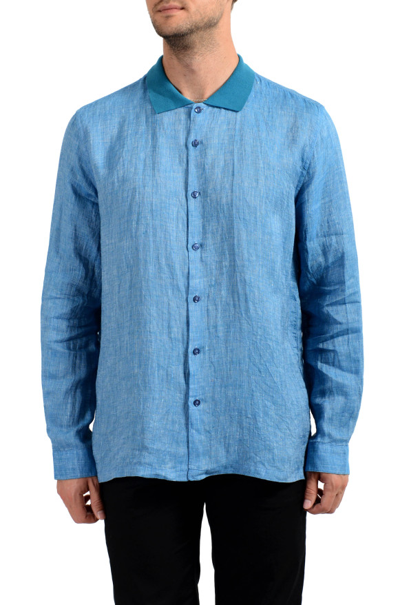 Malo Men's 100% Linen Blue Long Sleeve Casual Shirt