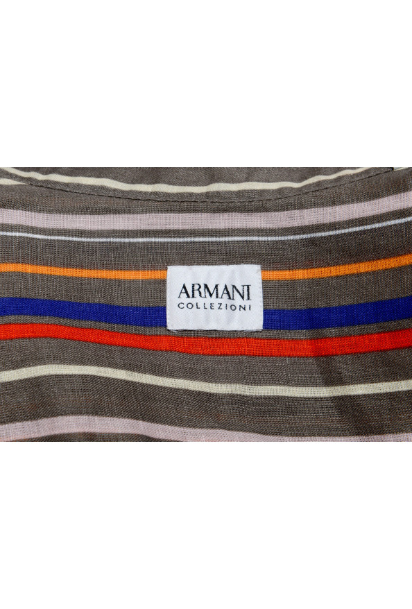 Armani Collezioni Men's 100% Linen Striped Button Front Casual Shirt: Picture 5