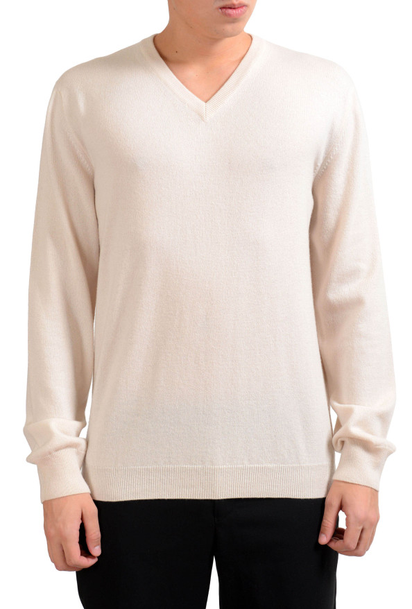 Malo Men's 100% Cashmere Beige V-Neck Pullover Sweater 