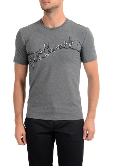 Just Cavalli Men's Gray Graphic Print Crewneck Stretch T-Shirt