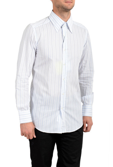 Dolce & Gabbana Men's White & Blue Striped Long Sleeve Button Down Dress Shirt
