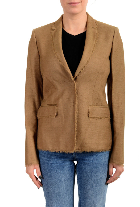 Versace Women's Sand Brown Silk Two Button Blazer Jacket