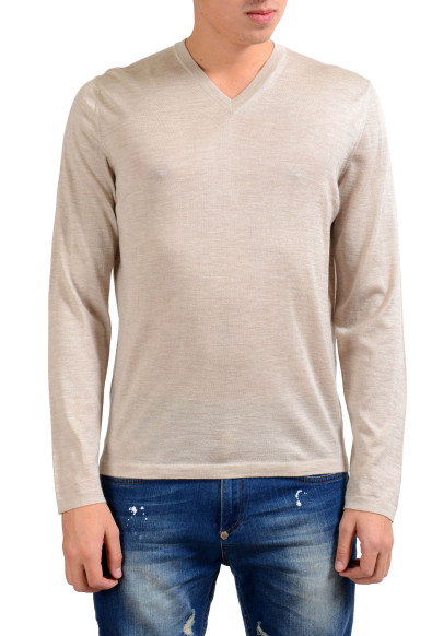 Malo Men's Silk Cashmere Beige V-Neck Light Pullover Sweater 