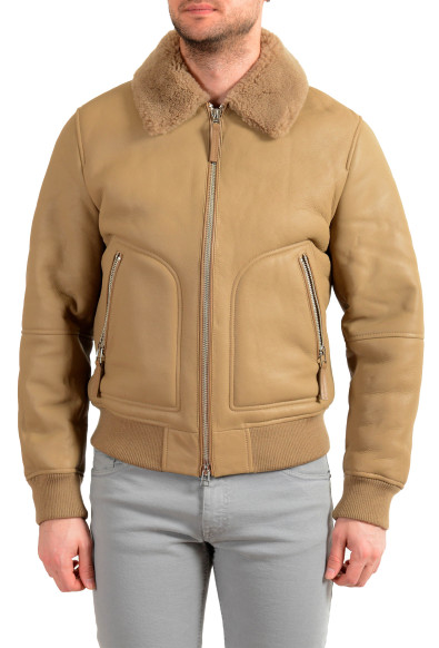 Hugo Boss Men's "T-Cetlo" 100% Leather Beige Shearling Bomber Jacket