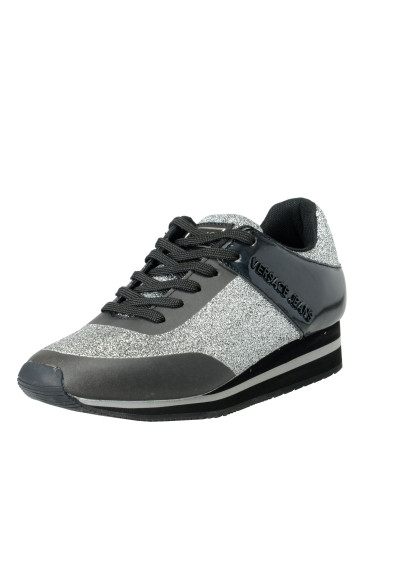 Versace Jeans Women's Silver & Black Mesh Fashion Sneakers Shoes
