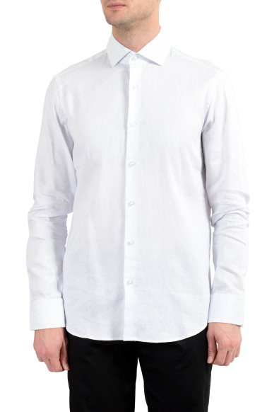 Hugo Boss "Gordon" Men's Striped Linen Regular Fit Long Sleeve Dress Shirt