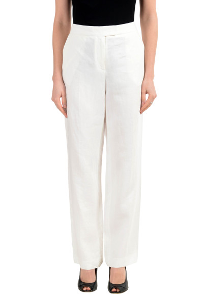 Hugo Boss Women's "Tewah" White 100% Linen Flat Front Pants