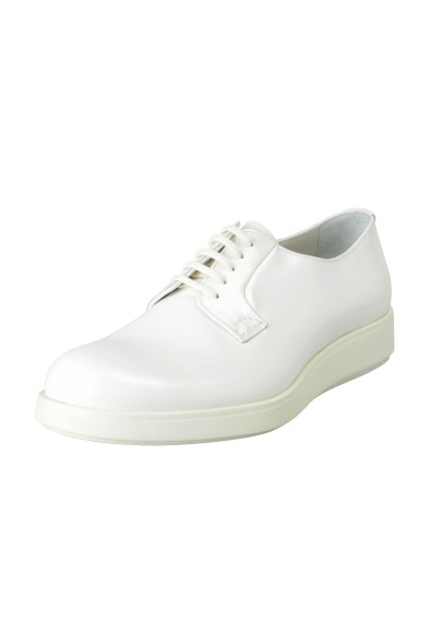 Prada Men's White Polished Leather Lace Up Oxfords Shoes