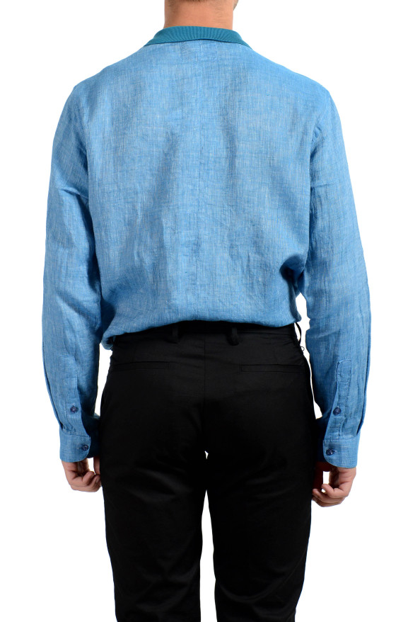 Malo Men's 100% Linen Blue Long Sleeve Casual Shirt: Picture 4