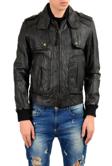Just Cavalli Men's 100% Leather Black Full Zip Jacket