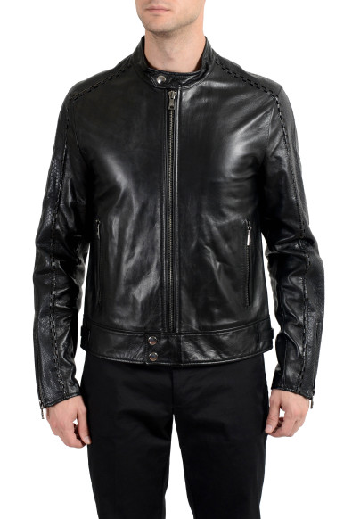 Roberto Cavalli Men's 100% Leather Black Full Zip Biker Jacket