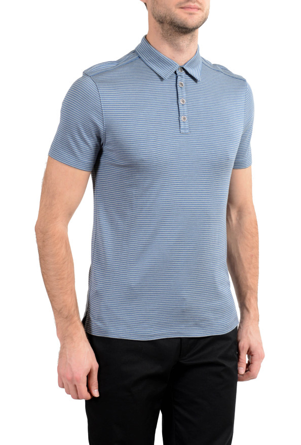 John Varvatos Light Blue Striped Silk Short Sleeve Men's Polo Shirt: Picture 2