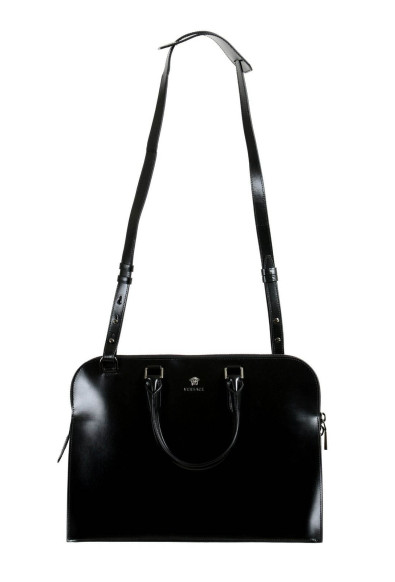 Versace 100% Leather Black Unisex Crossbody Shoulder Bag