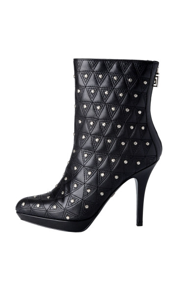 Versace Women's Leather Black Embellished High Heels Ankle Boots Shoes : Picture 2
