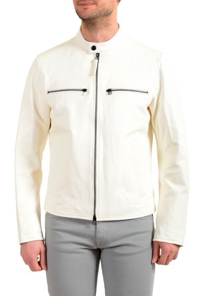 Hugo Boss Men's "Nadilo" 100% Leather White Biker Jacket