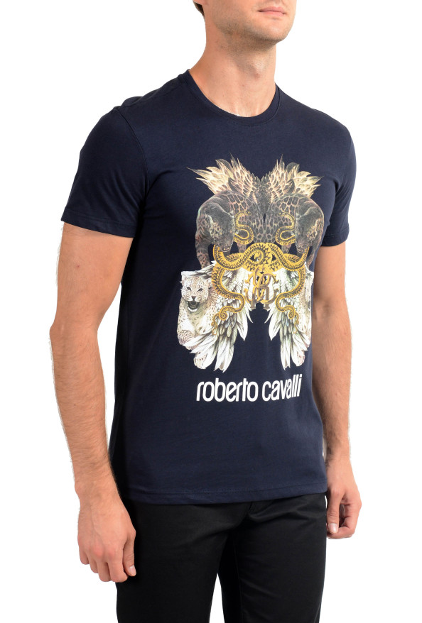 Roberto Cavalli Men's Blue Graphic Print Crewneck T-Shirt: Picture 4