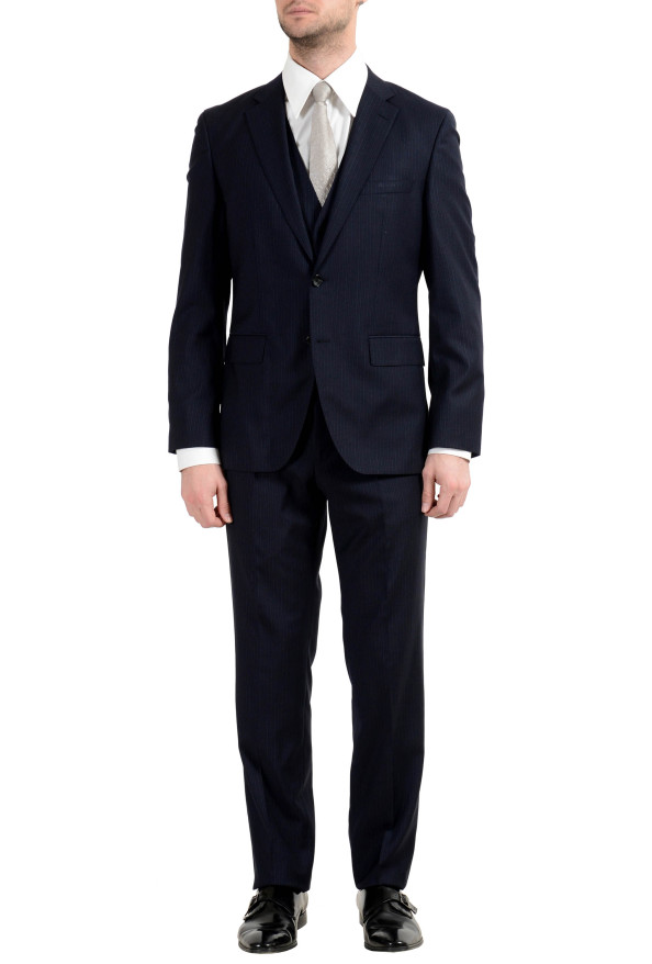 Hugo Boss "Jerron/Lenon1WE" Men's 100% Wool Blue Two Button Three-Piece Suit