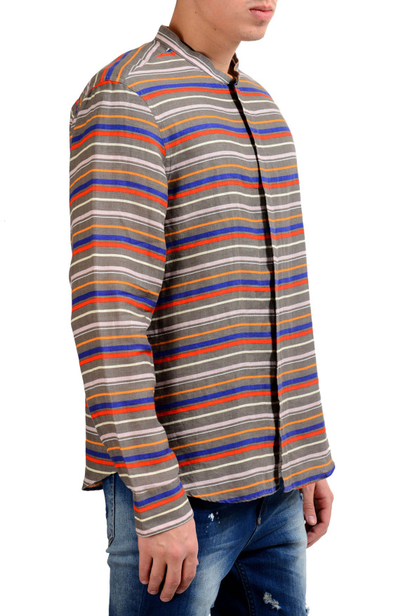 Armani Collezioni Men's 100% Linen Striped Button Front Casual Shirt: Picture 2