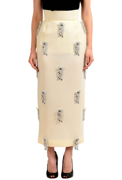Maison Margiela Cream White Women's Brooches Decorated Pencil Skirt 