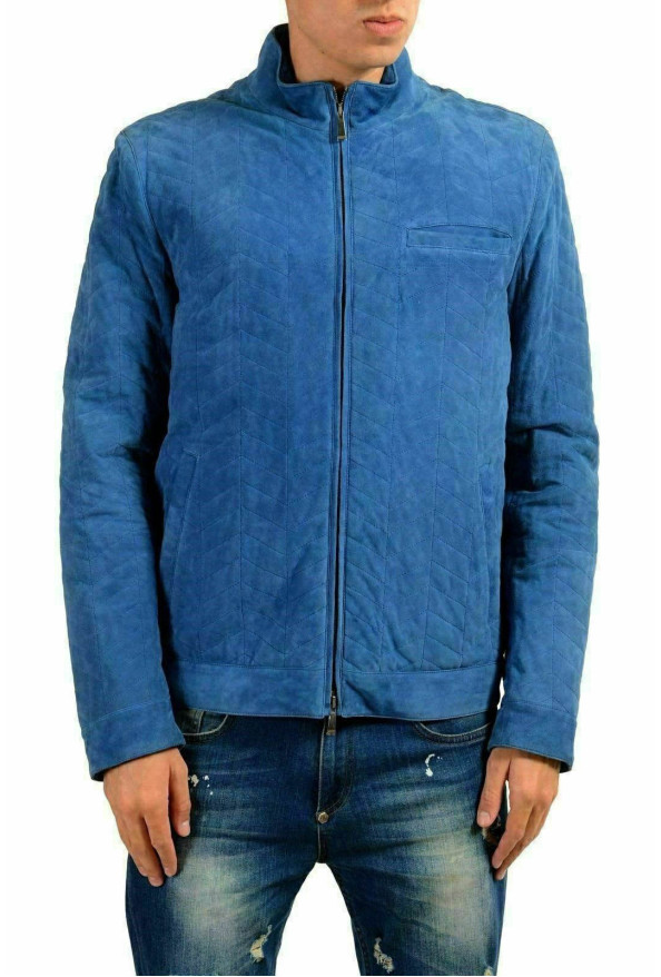Malo Men's 100% Suede Leather Blue Full Zip Jacket