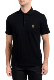 Versace Men's Black Logo Embroidered Short Sleeve Polo Shirt